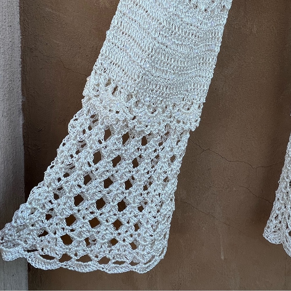 Crochet Cream Cardigan feminine top Small Med - Picture 5 of 11
